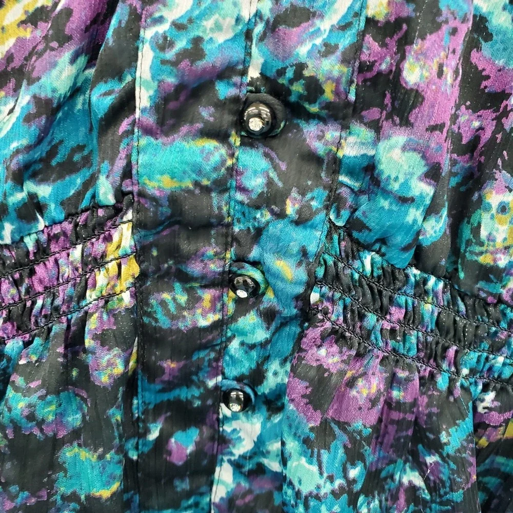 Fashion Bug Peplum Blouse Floral Chiffon Button Front Boho Top L‎ - Picture 8 of 15